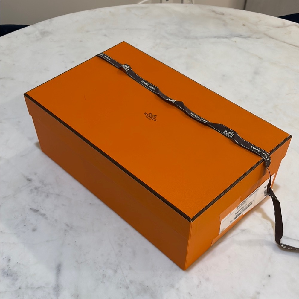 Hermes Sandals Orange Box with Black Ribbon
